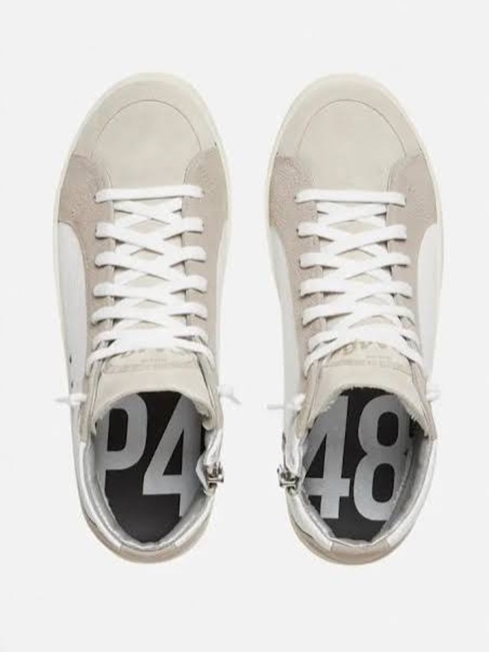 P448 Unisex White & Light Beige Skater High-Top Sneakers